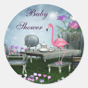 Klistermärkear för underlandFlamingobaby shower Runt Klistermärke