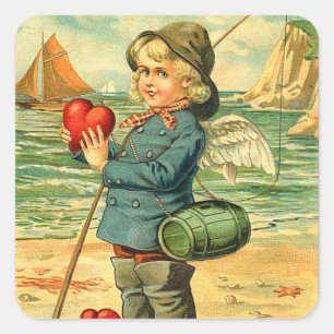 Klistermärkear för vintagefiskarevalentin fyrkantigt klistermärke