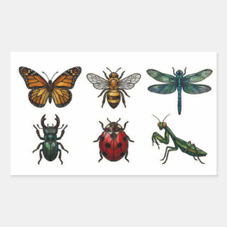 Klistermärkesuppsättning med insekter i glasmålnin rektangulärt klistermärke