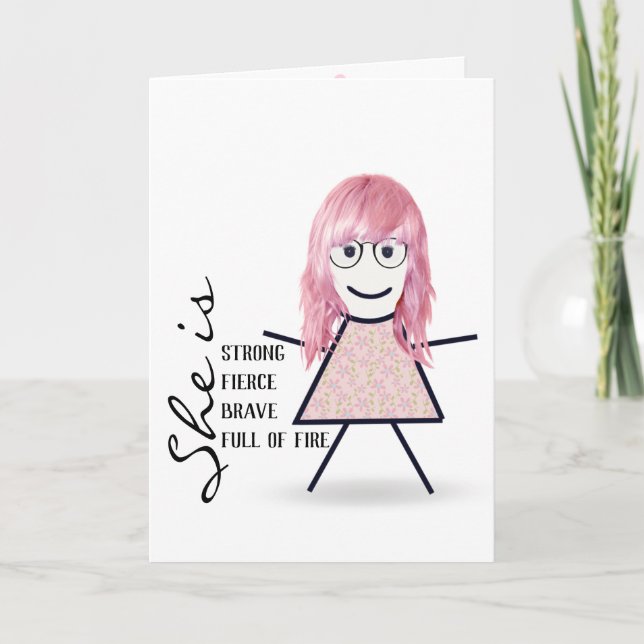 Klisticka tjej med rosa hår till mamma kort (Framsida)