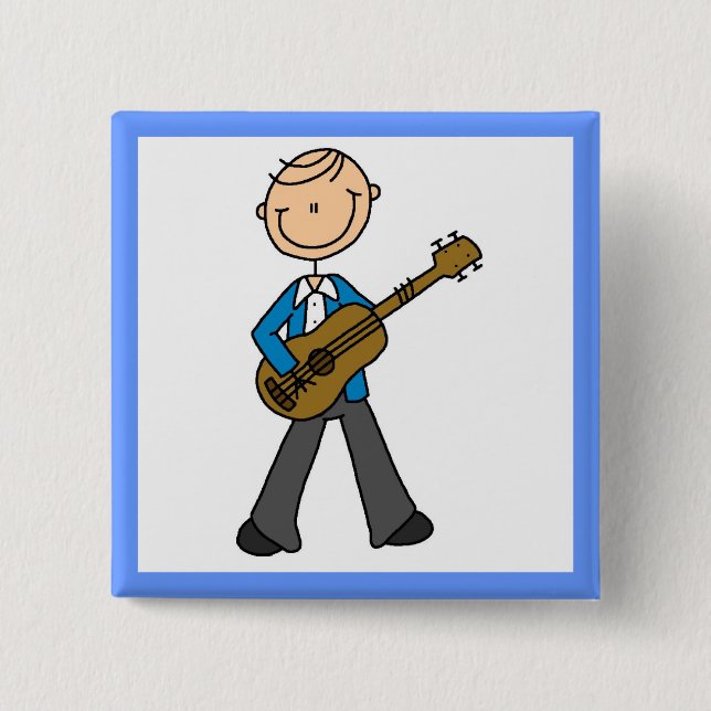 Klistickor Manlig Gitarrspelare T-shirts och prese Knapp (Framsida)
