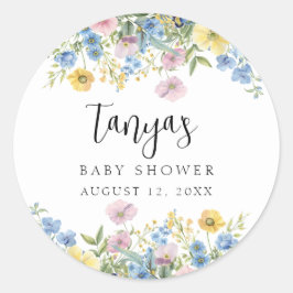Klistra in Blommigt Baby i BLOMVATTENfärgsinbjudan Runt Klistermärke