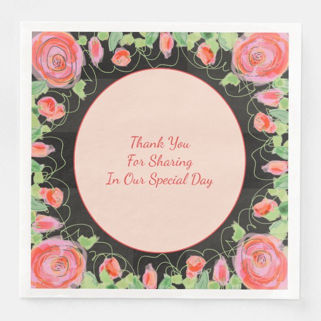 Klistra in Blommigt med svart Pappersservett (Framsida)