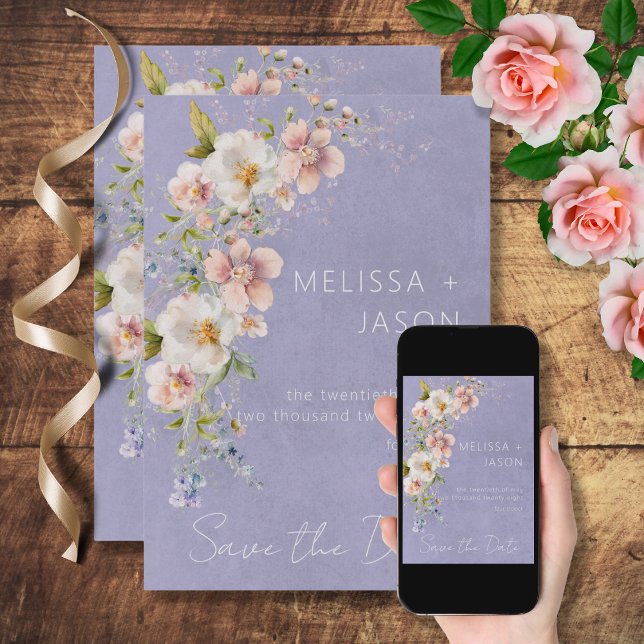 Klistra in Blommigt Modern Lila Spara datumkort Datumet (Skapare uppladdad)