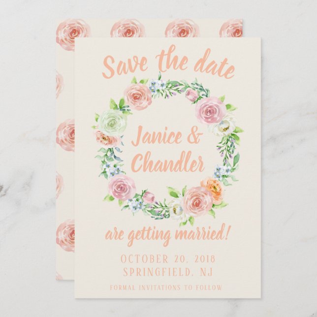 Klistra in Blommigt Utandning Spara datum Inbjudningar (Fram/baksida)