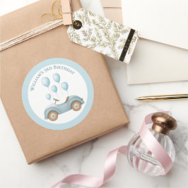 Klistra in Födelsedagsfest för blå bil och bubblor Runt Klistermärke