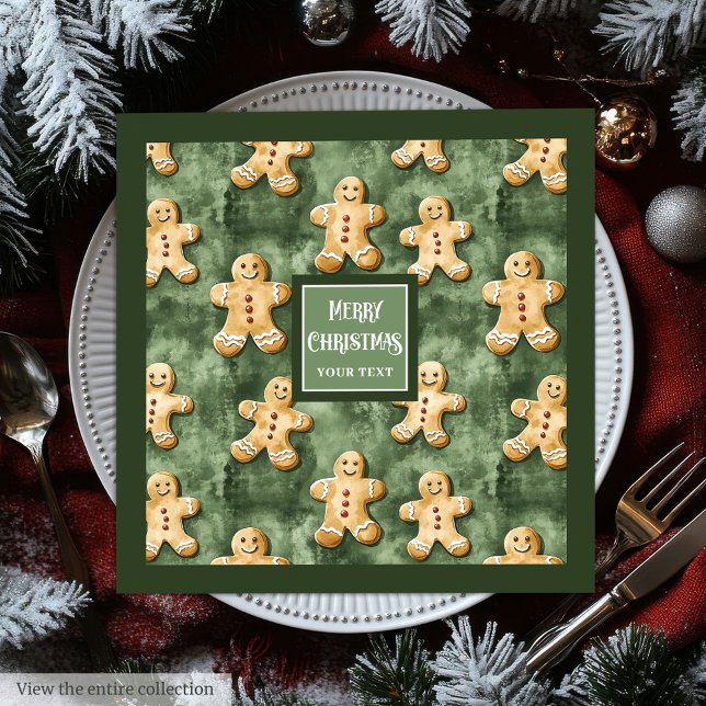 Klistra in grönt för pepparkaksgubbe med vattenfär pappersservett (Watercolor gingerbread man pastel green sage paper dinner napkins)