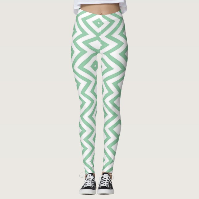 Klistra in gröntens geometriska mönster leggings (Framsida)