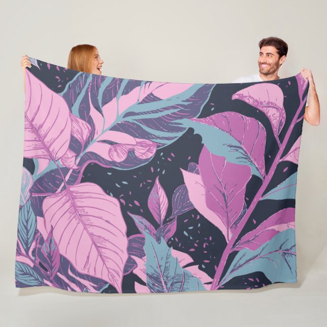 Klistra in Löv på Mörkens bakgrund Fleecefilt (På plats)