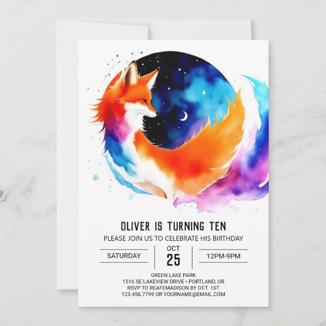 Klistra in på Födelsedagsfesten Skogen Fox Inbjudningar (Framsida)