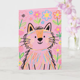 Klistra katt välkomstkort rosa kort