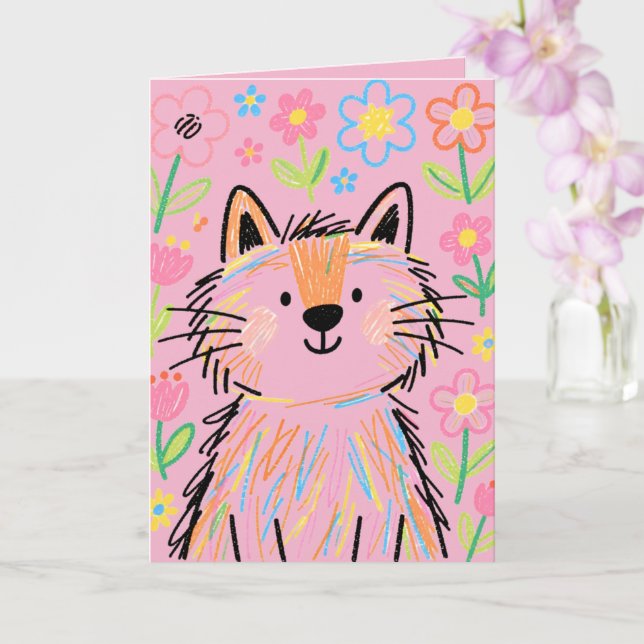 Klistra katt välkomstkort rosa kort (Orkide)