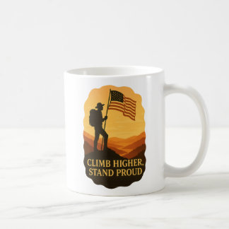Kliv Högre Stå Stolt Patriotisk Klättrare Konst Kaffemugg