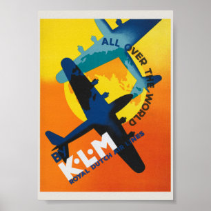 KLM Över hela världen Vintage Affisch 1930-talet