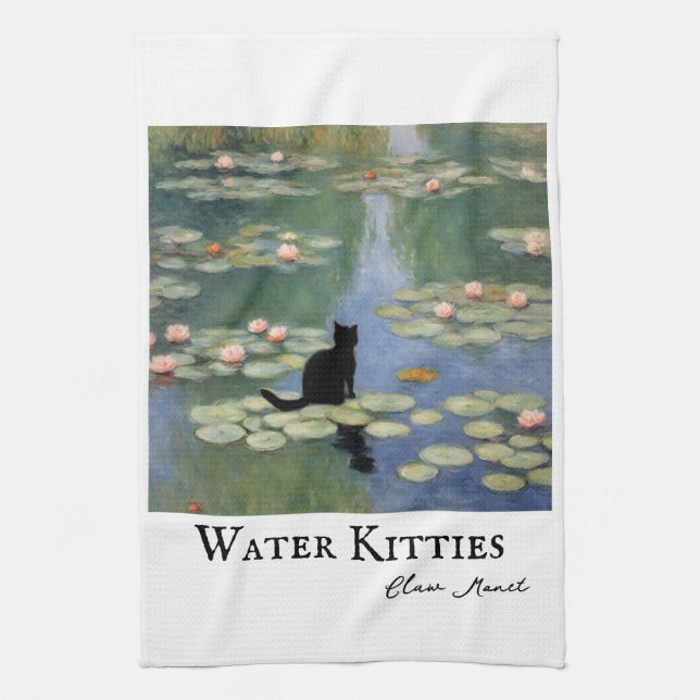 Klo Monet Vatten Lilies Cat Pond Kökshandduk (Vertikal)