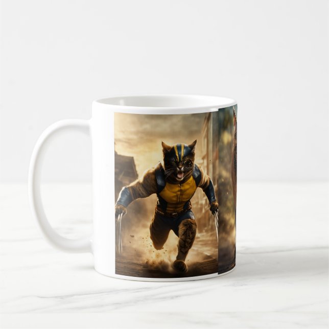 Klo och kaffe: Cat Wolverine Print Mugg (Vänster)