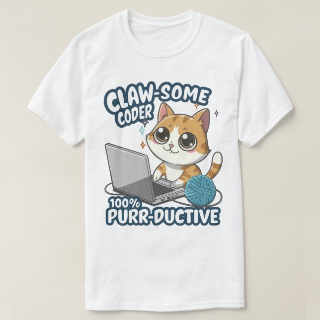 Klo-some Coder Anime Cat T-Shirt - FUNNY Programm (Design framsida)