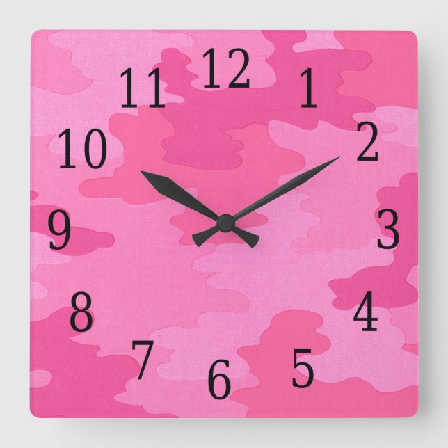 Klock för Bright Rosa Camouflage Square Fyrkantig Klocka (Framsida)