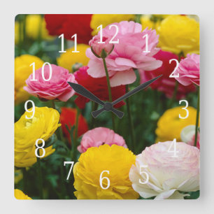 Klock för färgade nejlikblommor fyrkantig klocka