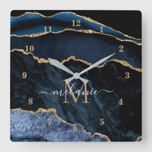 Klock för marble Anpassningsbar Brev Namn Fyrkantig Klocka