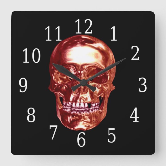 Klock för Red Chrome Skull Square Fyrkantig Klocka (Framsida)