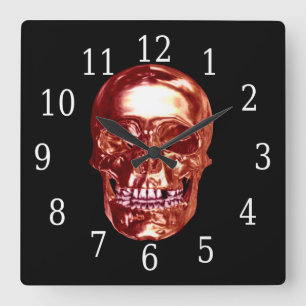 Klock för Red Chrome Skull Square Fyrkantig Klocka
