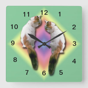 Klock - speglad katt fyrkantig klocka