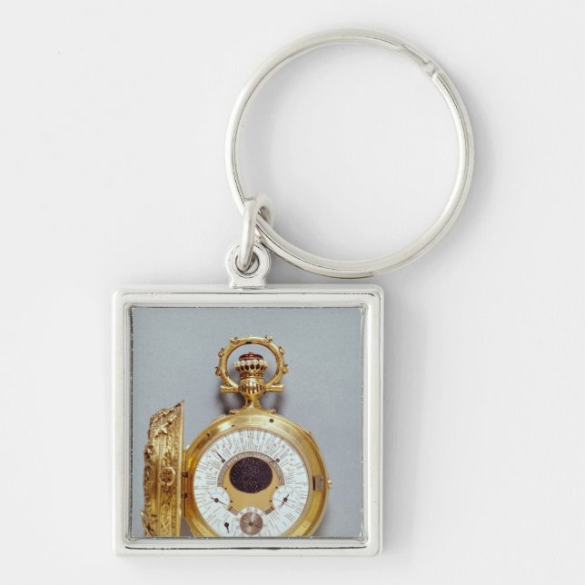 Klocka 1897-1901 fyrkantig silverfärgad nyckelring (Framsidan)