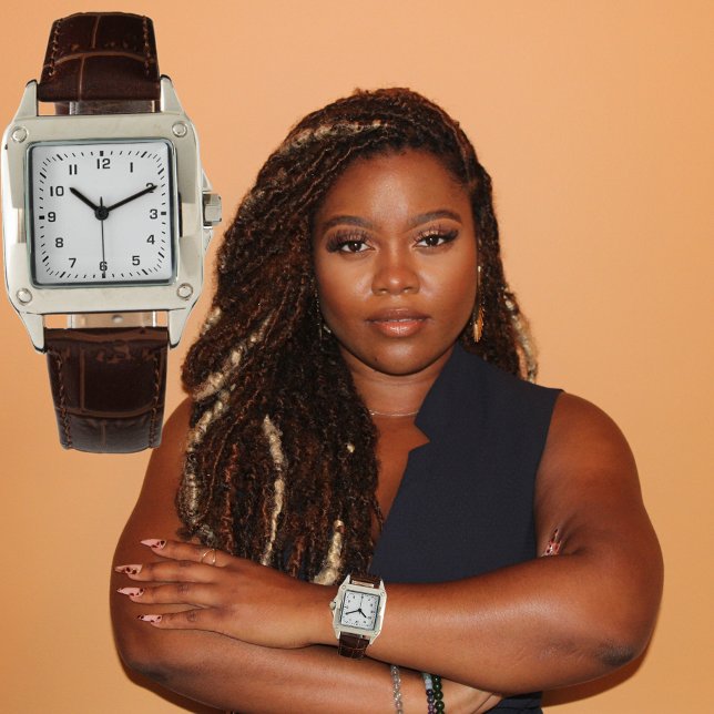 Klocka Ansikte Lägg till bild konsthämtskorgen i l (Custom Photo Logo Art Slogan Square Leather Strap Watch for women.)