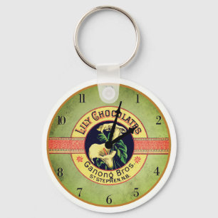 Klocka för chokladreklam i art nouveau nyckelring