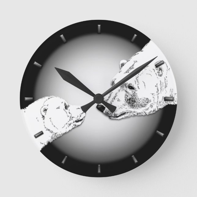 Klocka för Polar Bear Clock Mor & Unge Bear Art-vä (Framsida)