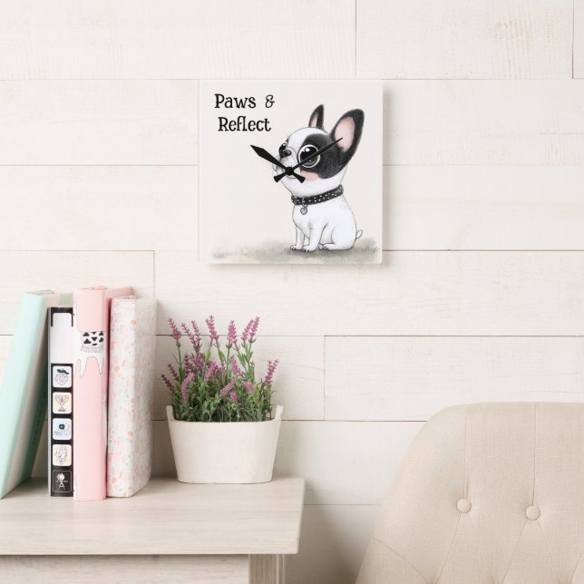 Klocka för vägg med fransk bulldog - Paws & Reflec (Läsesal)