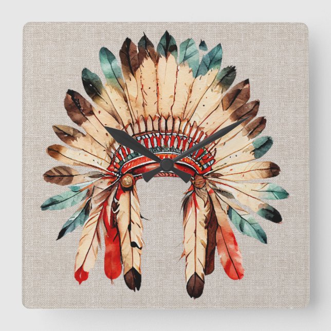 Klocka för vägg med Native American-huvudbonad (Framsida)