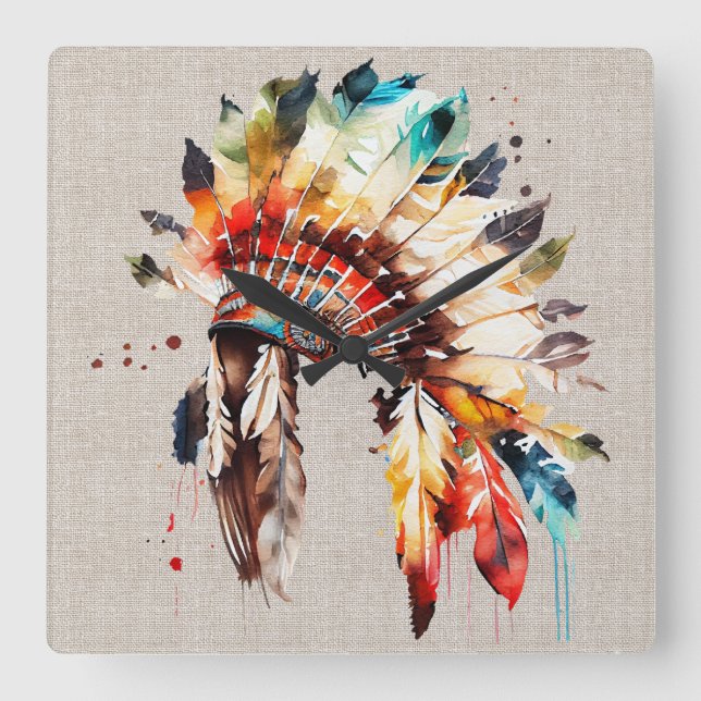 Klocka för vägg med Native American huvudbonad (Framsida)