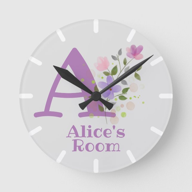 Klocka i en Blommigt design med Namn Alice (Framsida)