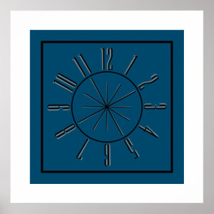 Klocka & Kompass Konstverk Oceanblå, Svart & Grå Poster