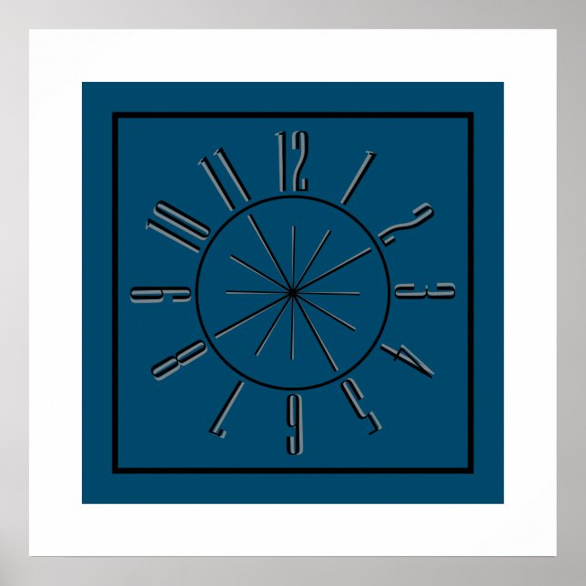 Klocka & Kompass Konstverk Oceanblå, Svart & Grå  Poster (Framsidan)