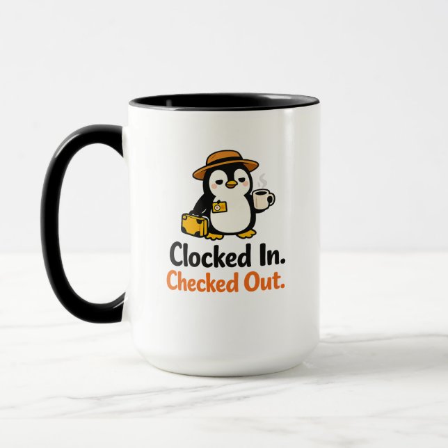 Klockad In Utcheckad Rolig Pingvinsdesign Mugg (Vänster)