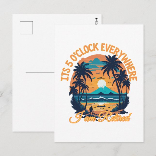 Klockan är 5 överallt jag är pensionär vykort (Fram/baksida)