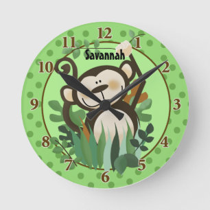 Klockan för Jungle Monkey Wall Clock (Grönt) Lägg Rund Klocka