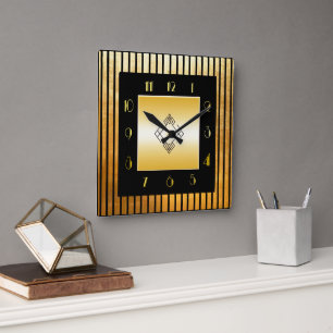 Klockan guld och svart Deco Stil Fyrkantig Klocka