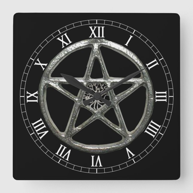 Klocket Pentacle Livets träd Square Roman Numerals Fyrkantig Klocka (Framsida)