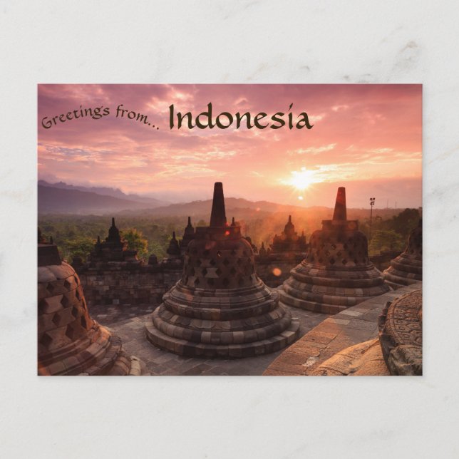 Klockformade stupor i Borobudur Indonesien Vykort (Framsida)