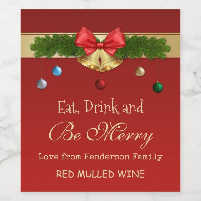 Klockor, baljfrukter och grisen vinflaska etikett (Singel etikett)