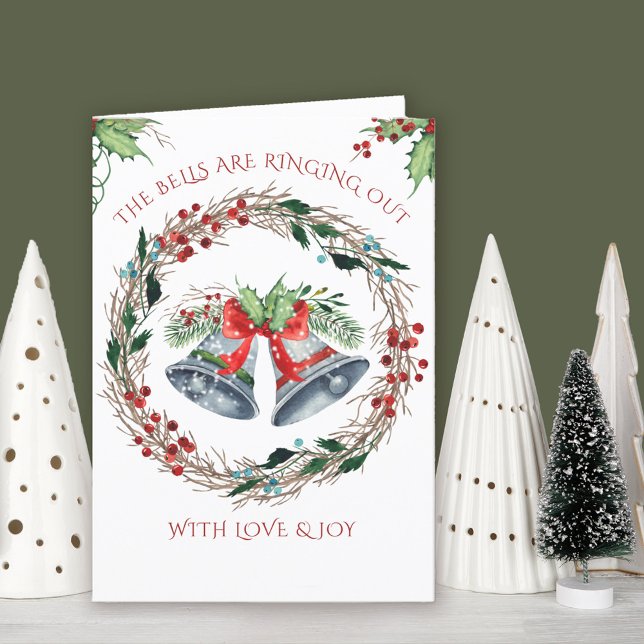 Klockor håller på att få ut utandningsluften helgkort (Silver bells traditional Christmas Card. Buy professionally printed or as printable digital download)