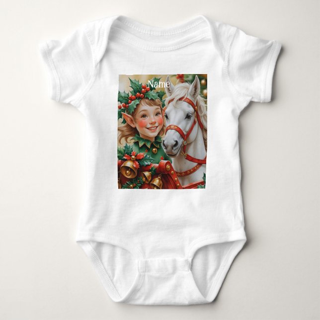 Klockor Holly och Horse Jul Elf T Shirt (Framsida)