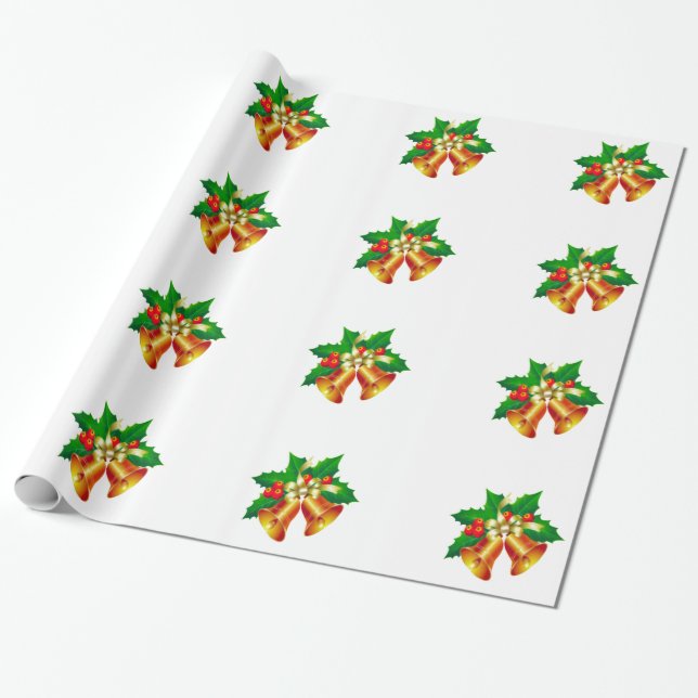Klockor och Holly Wrapping Papper Presentpapper (Utrullad)