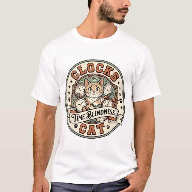 Klockor Tid Blindhet Katt Klockor Tid Blindhet Kat T Shirt (Framsida)
