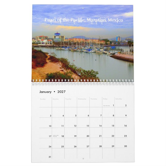 Klockringning av den Stillahavs- Mazatlanen Kalender (Jan 2027)