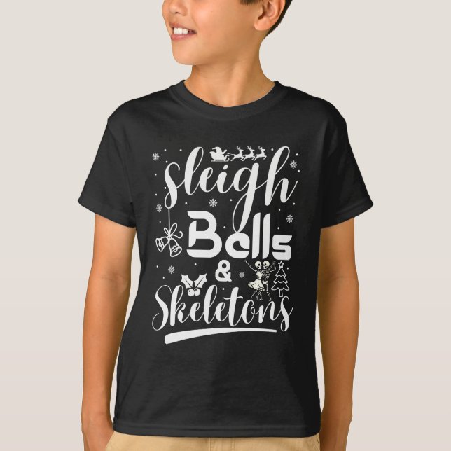 Klockspel & skelett som dansar rolig jul t shirt (Framsida)